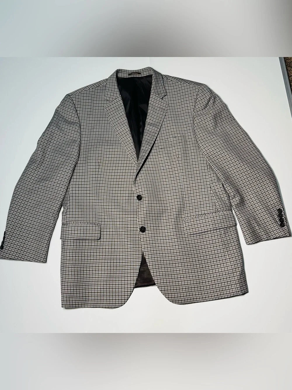 Peter Millar 46R Sport Coat Blazer 100% Wool Blue Brown Gingham Check Union Made
